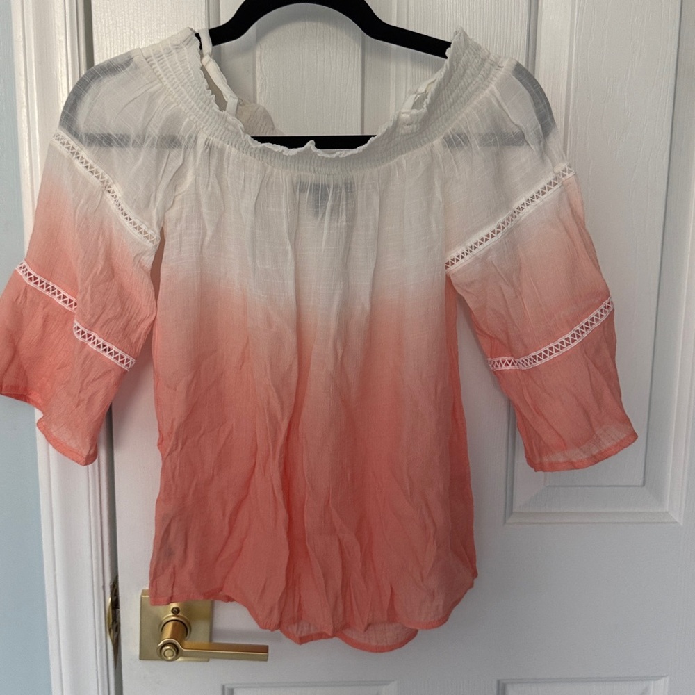 Women's Ombre Off-Shoulder Peasant Top - White to Coral - Picture 3 of 3